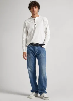 Men Pepe Jeans Henley Collar Long-Sleeve T-Shirt