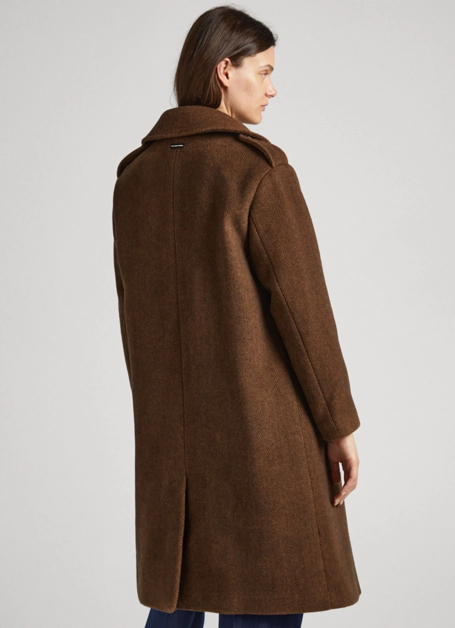 Women Pepe Jeans Herringbone Print Wool Coat