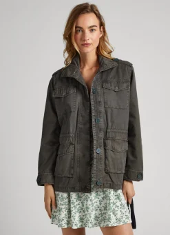 Women Pepe Jeans High Neck Cotton Parka