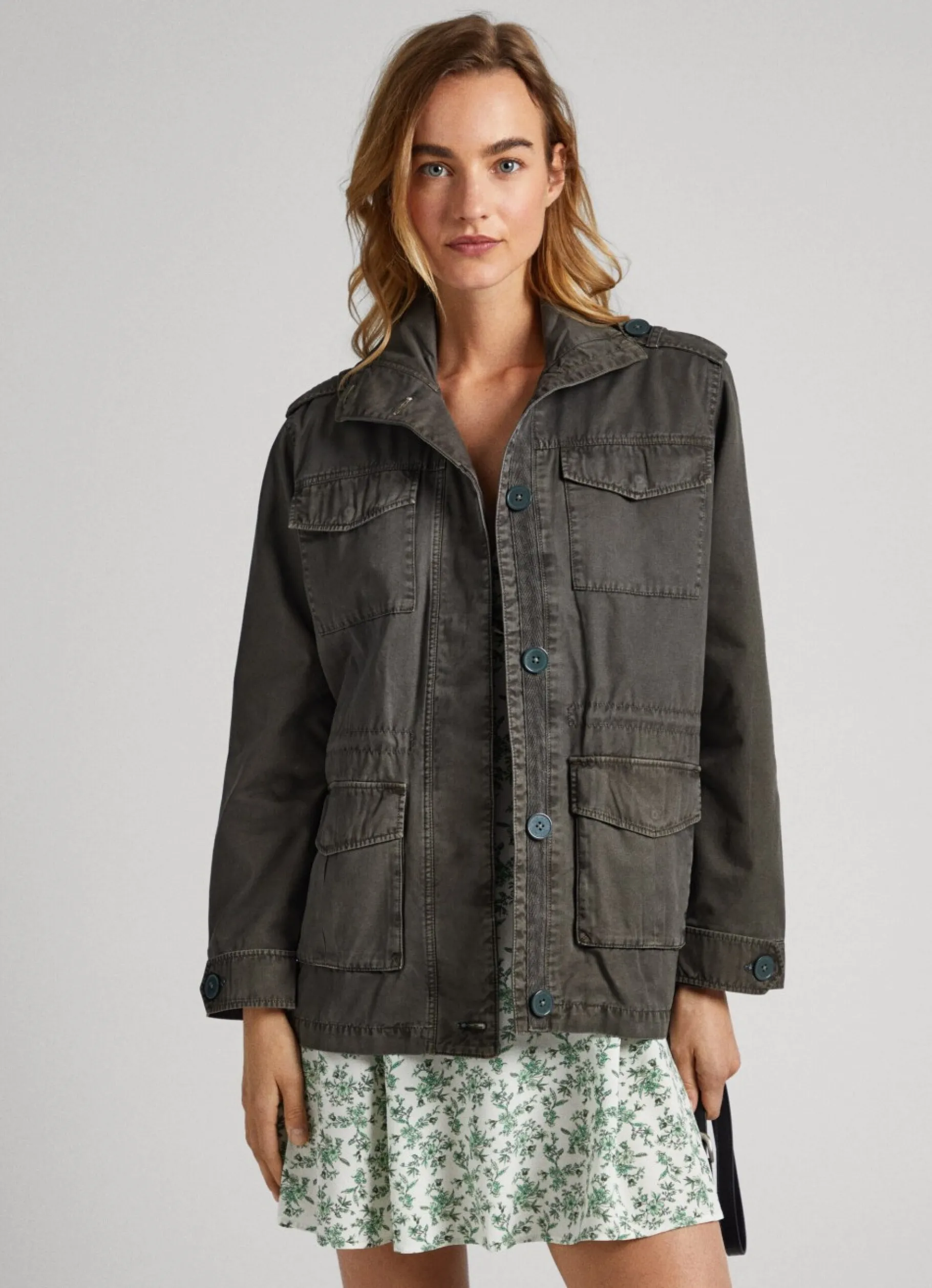 Women Pepe Jeans High Neck Cotton Parka