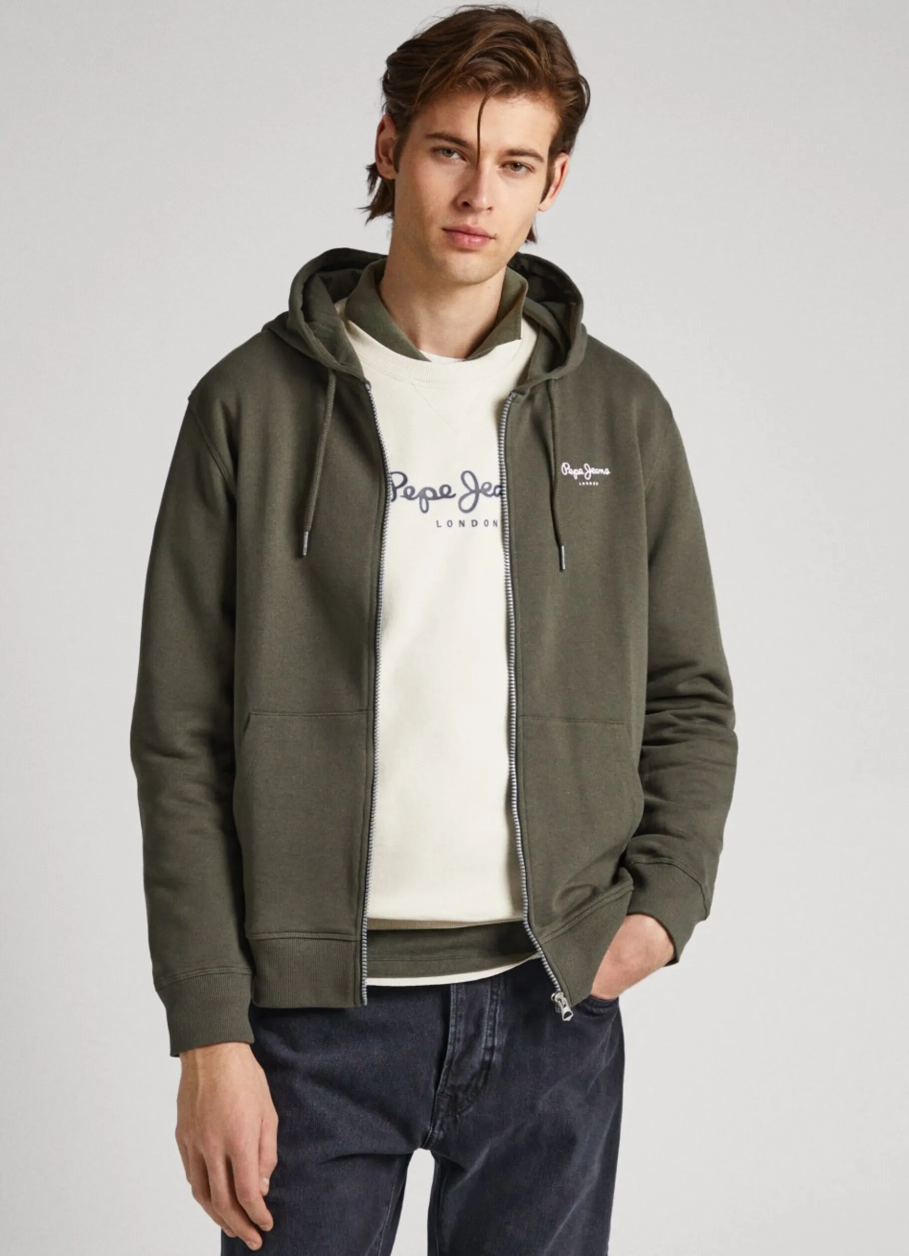 Men Pepe Jeans Hooded And Zipped Sweatshirt