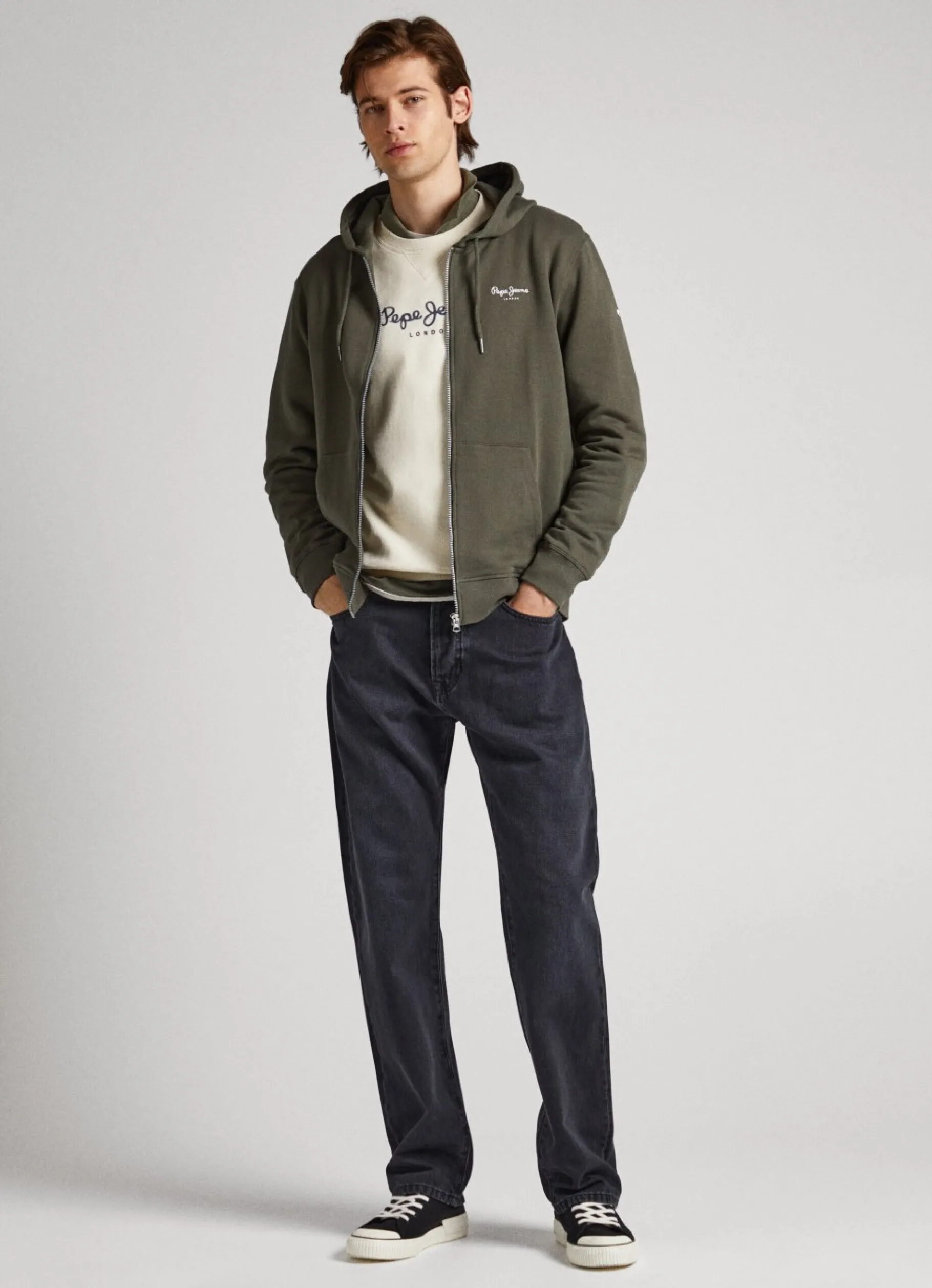 Men Pepe Jeans Hooded And Zipped Sweatshirt