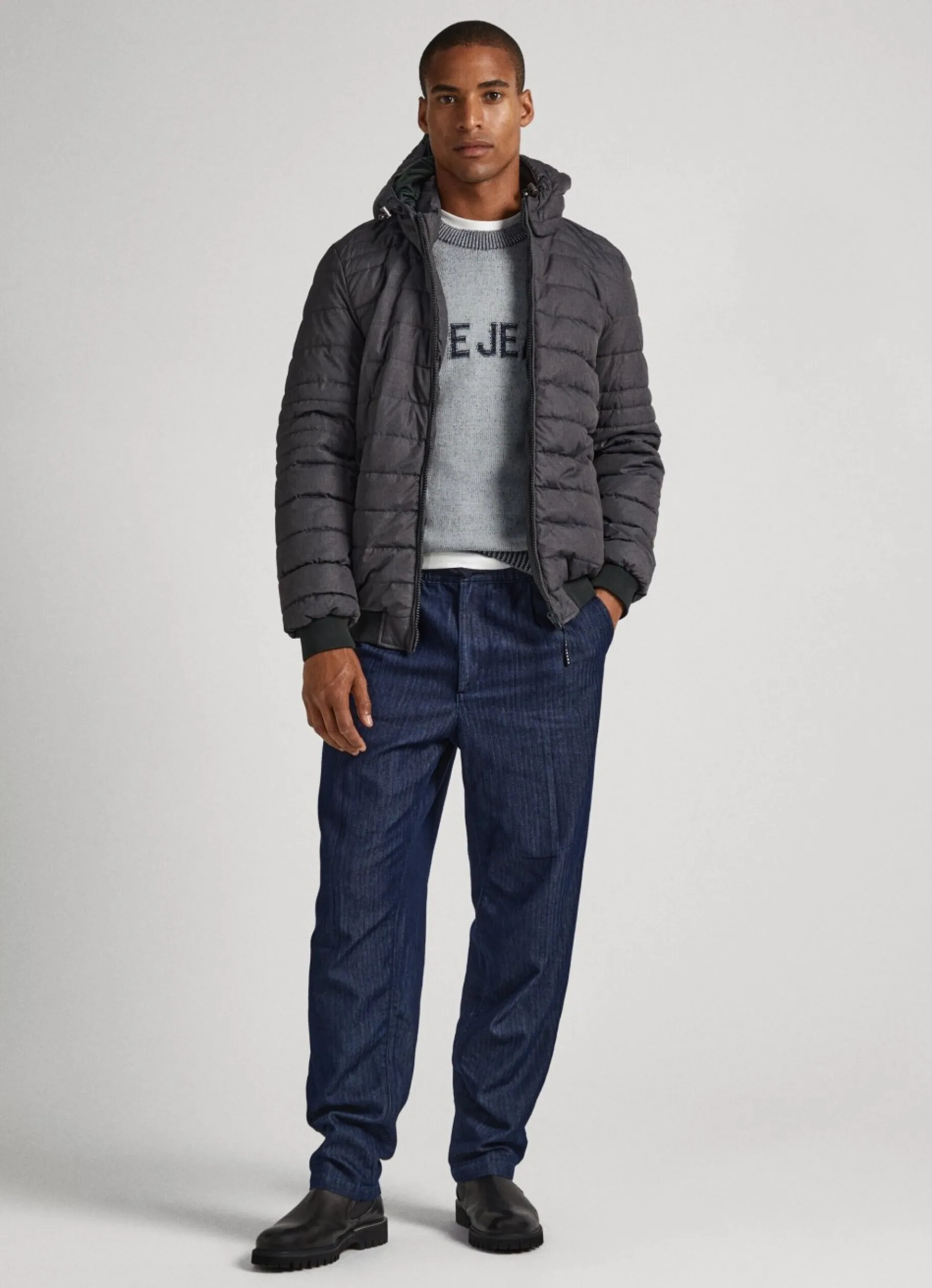 Men Pepe Jeans Hooded Marl Puffer Jacket