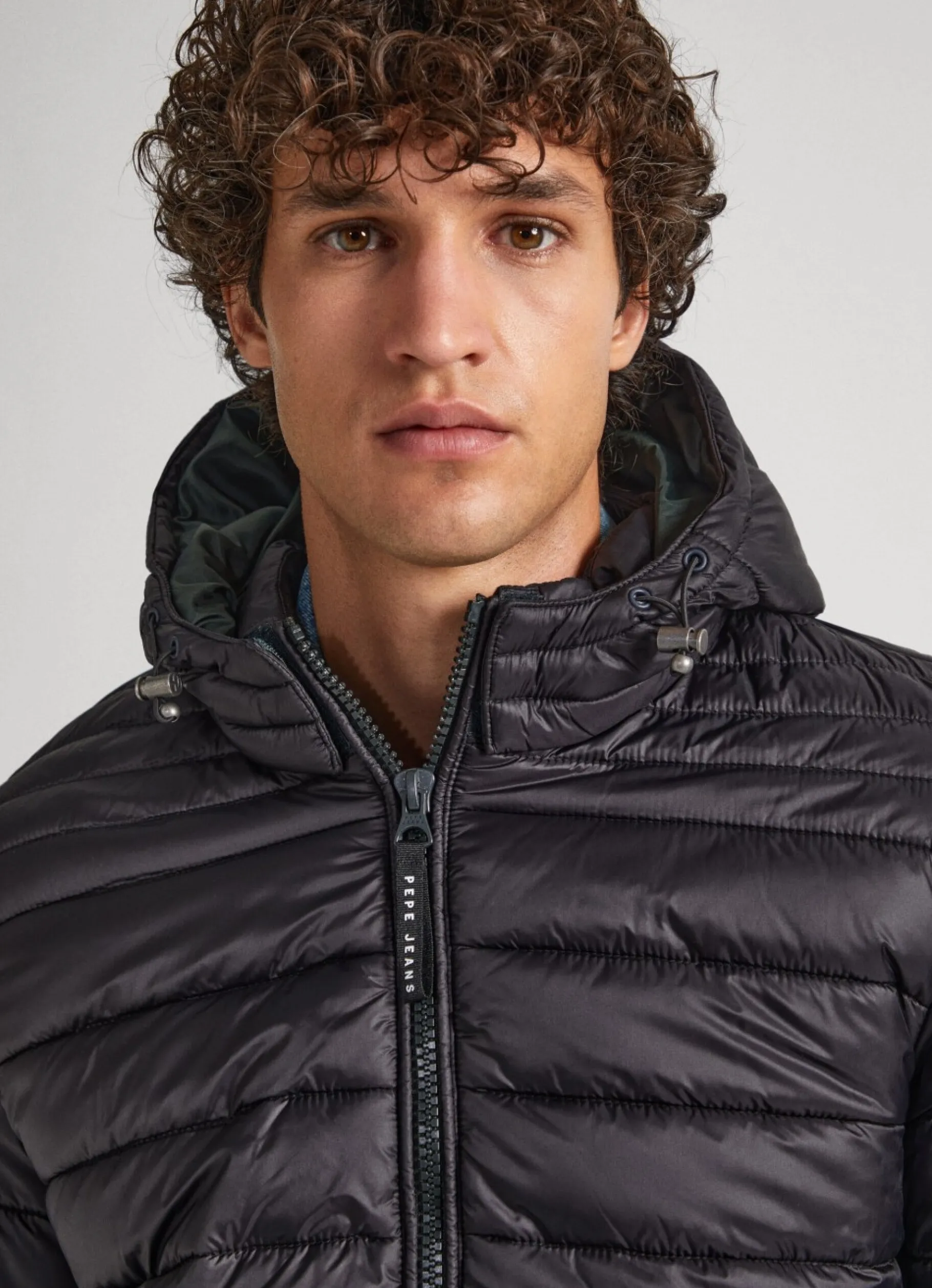 Men Pepe Jeans Hooded Nylon Puffer Jacket