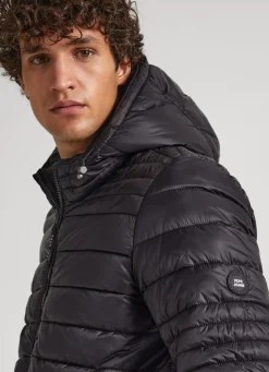 Men Pepe Jeans Hooded Nylon Puffer Jacket