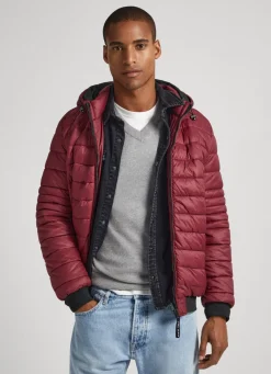Men Pepe Jeans Hooded Nylon Puffer Jacket