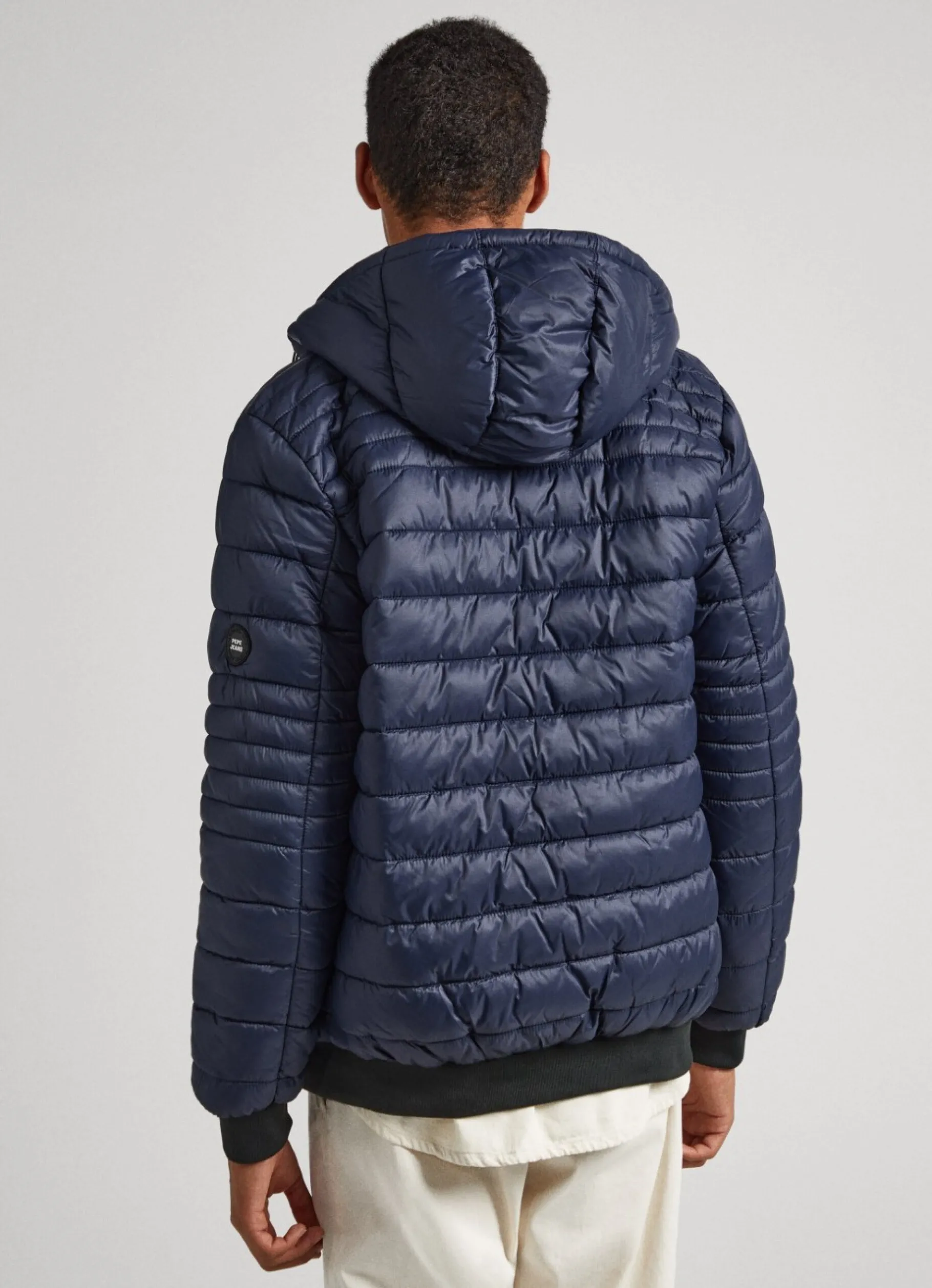 Men Pepe Jeans Hooded Nylon Puffer Jacket