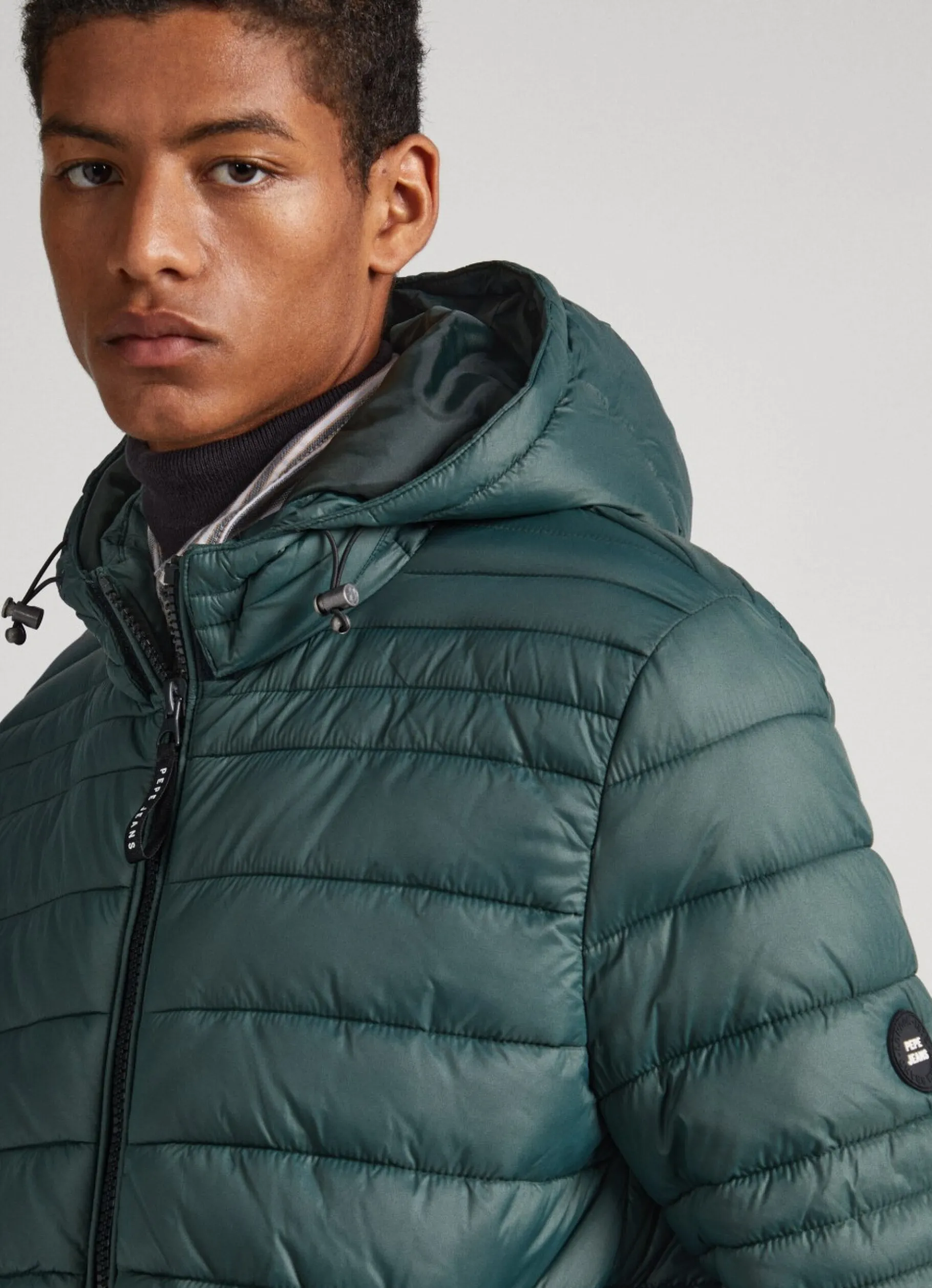 Men Pepe Jeans Hooded Nylon Puffer Jacket