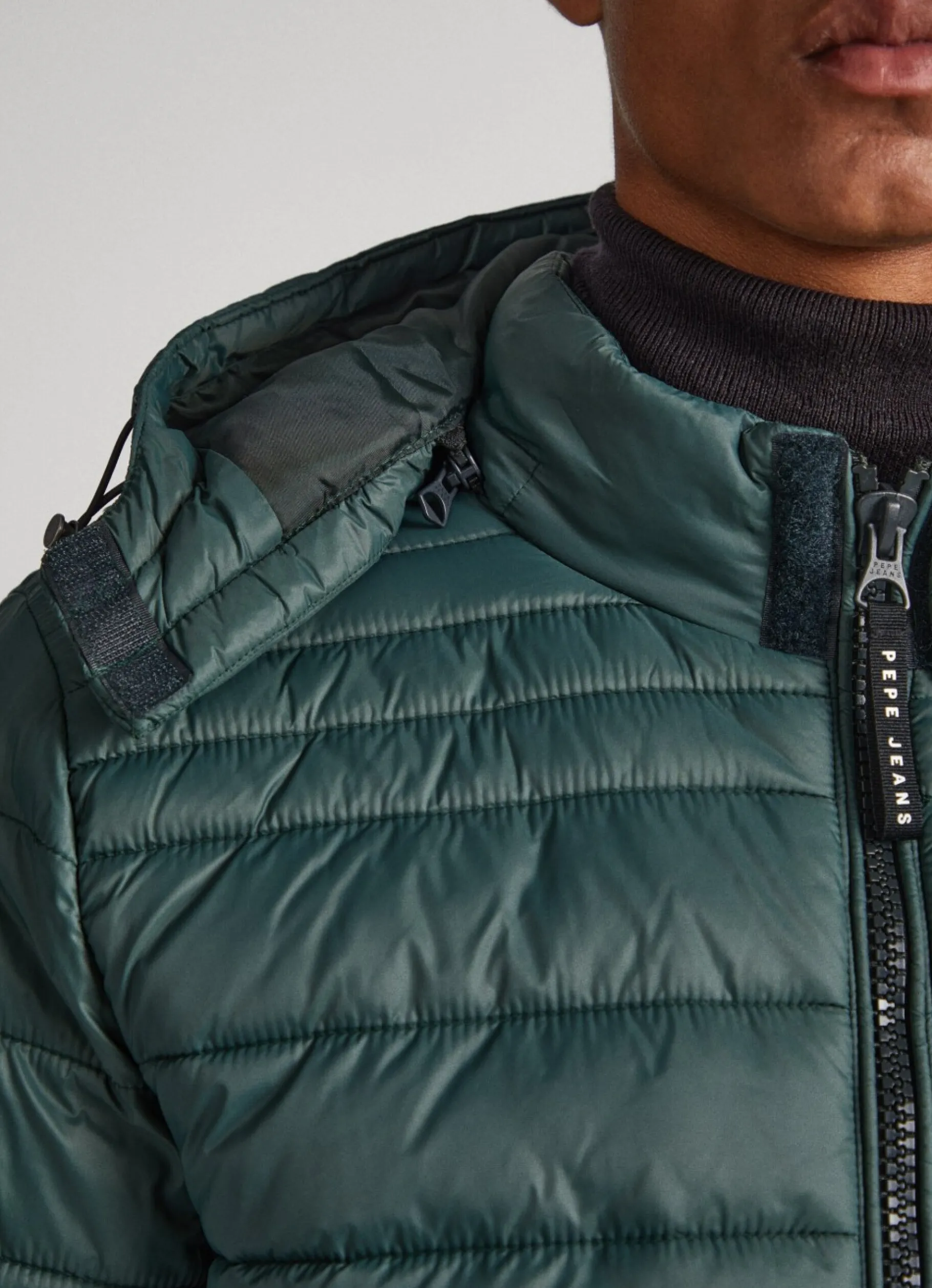 Men Pepe Jeans Hooded Nylon Puffer Jacket