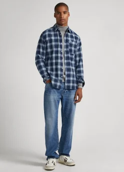 Men Pepe Jeans Indigo Checked Cotton Shirt