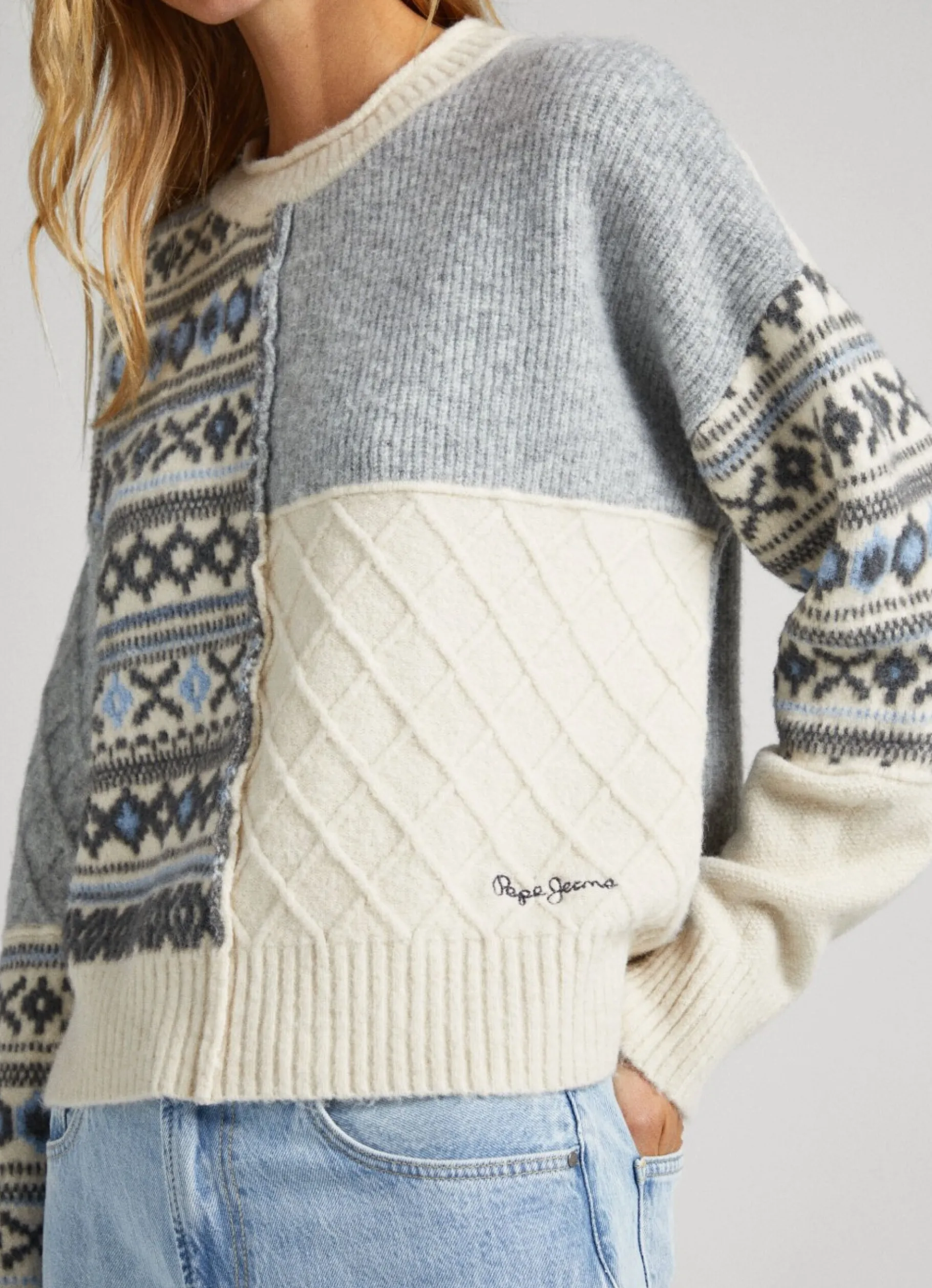 Women Pepe Jeans Jacquard Patchwork Knit