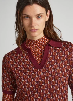 Women Pepe Jeans Knit Geometric Print Polo Shirt