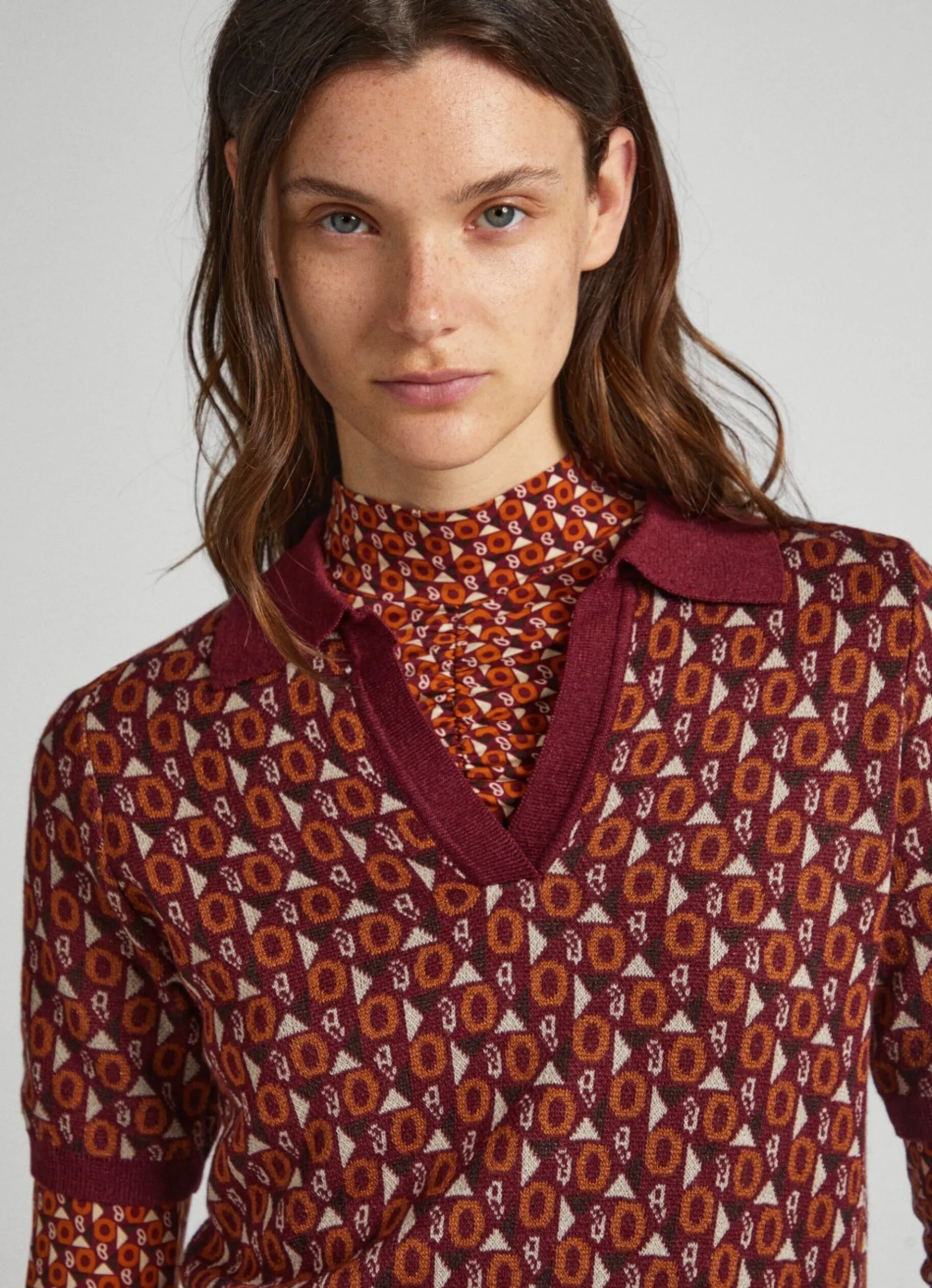 Women Pepe Jeans Knit Geometric Print Polo Shirt