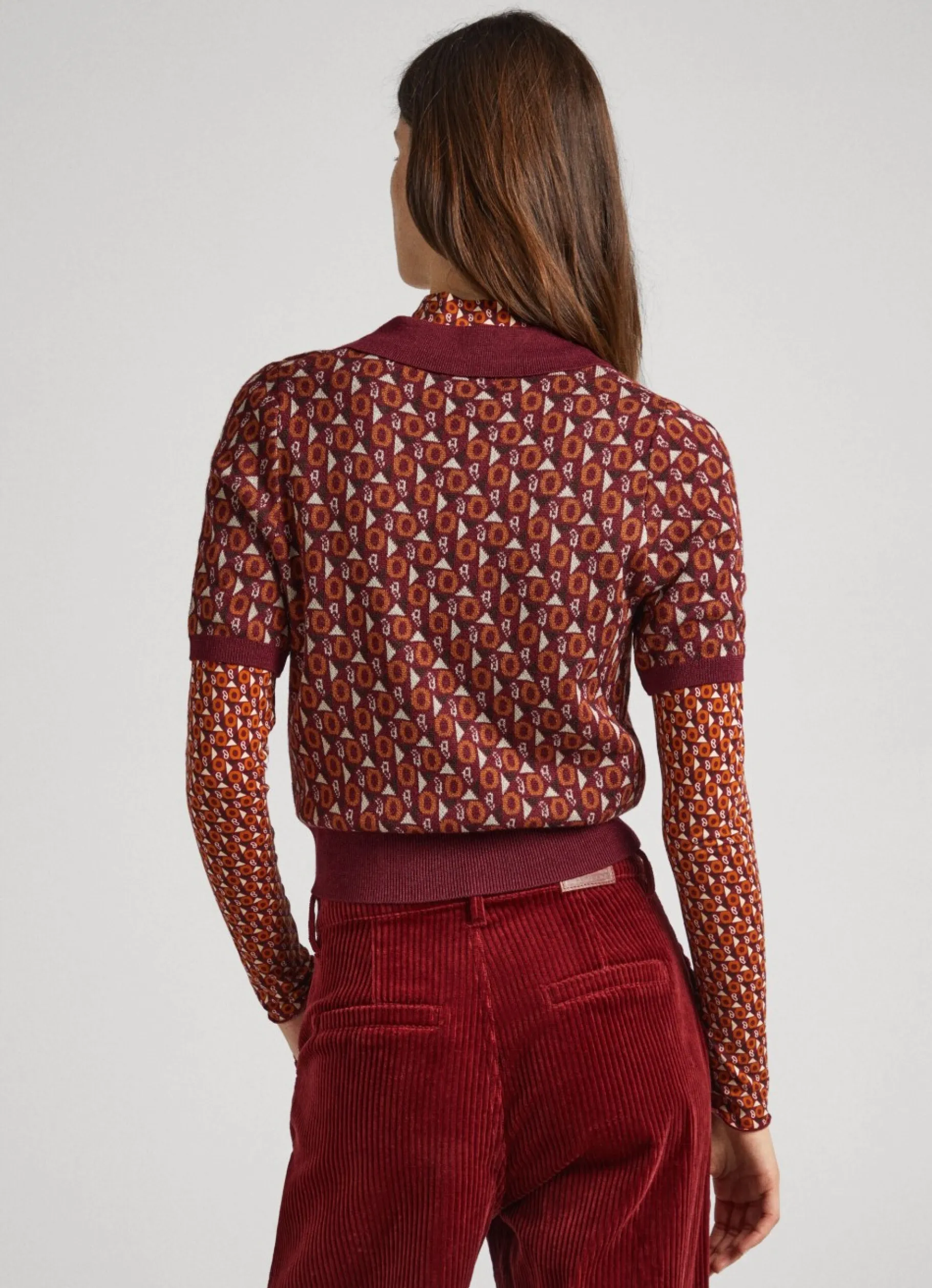 Women Pepe Jeans Knit Geometric Print Polo Shirt