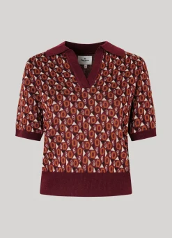 Women Pepe Jeans Knit Geometric Print Polo Shirt