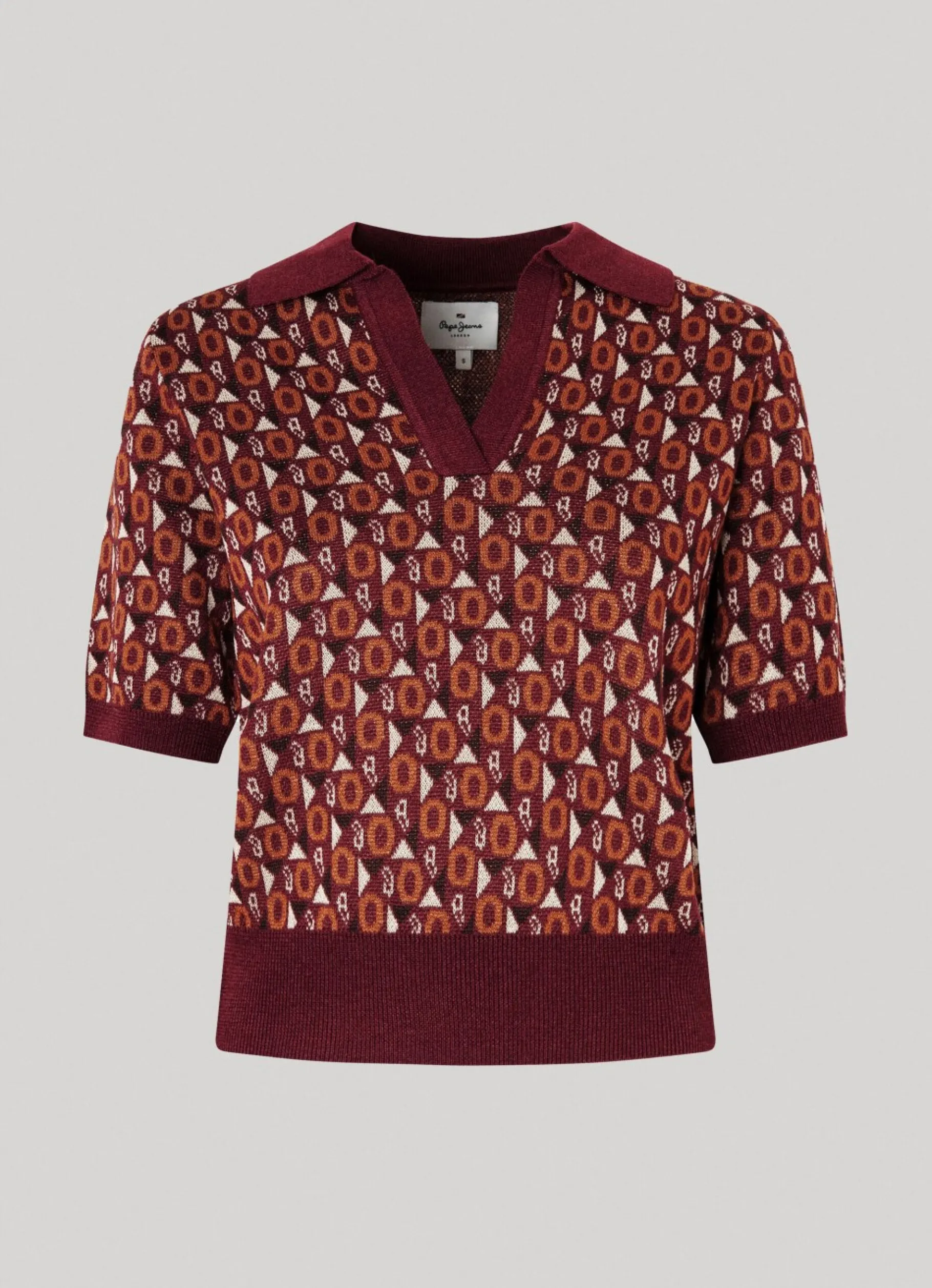Women Pepe Jeans Knit Geometric Print Polo Shirt
