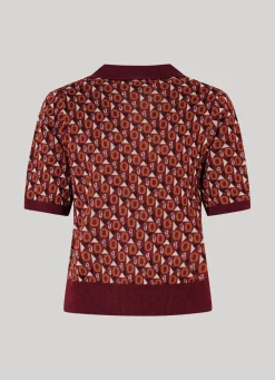 Women Pepe Jeans Knit Geometric Print Polo Shirt