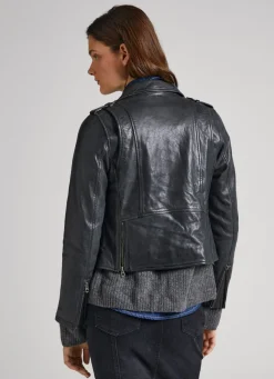 Women Pepe Jeans Lamb Leather Biker Jacket
