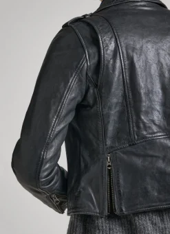 Women Pepe Jeans Lamb Leather Biker Jacket
