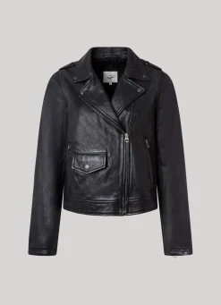Women Pepe Jeans Lamb Leather Biker Jacket