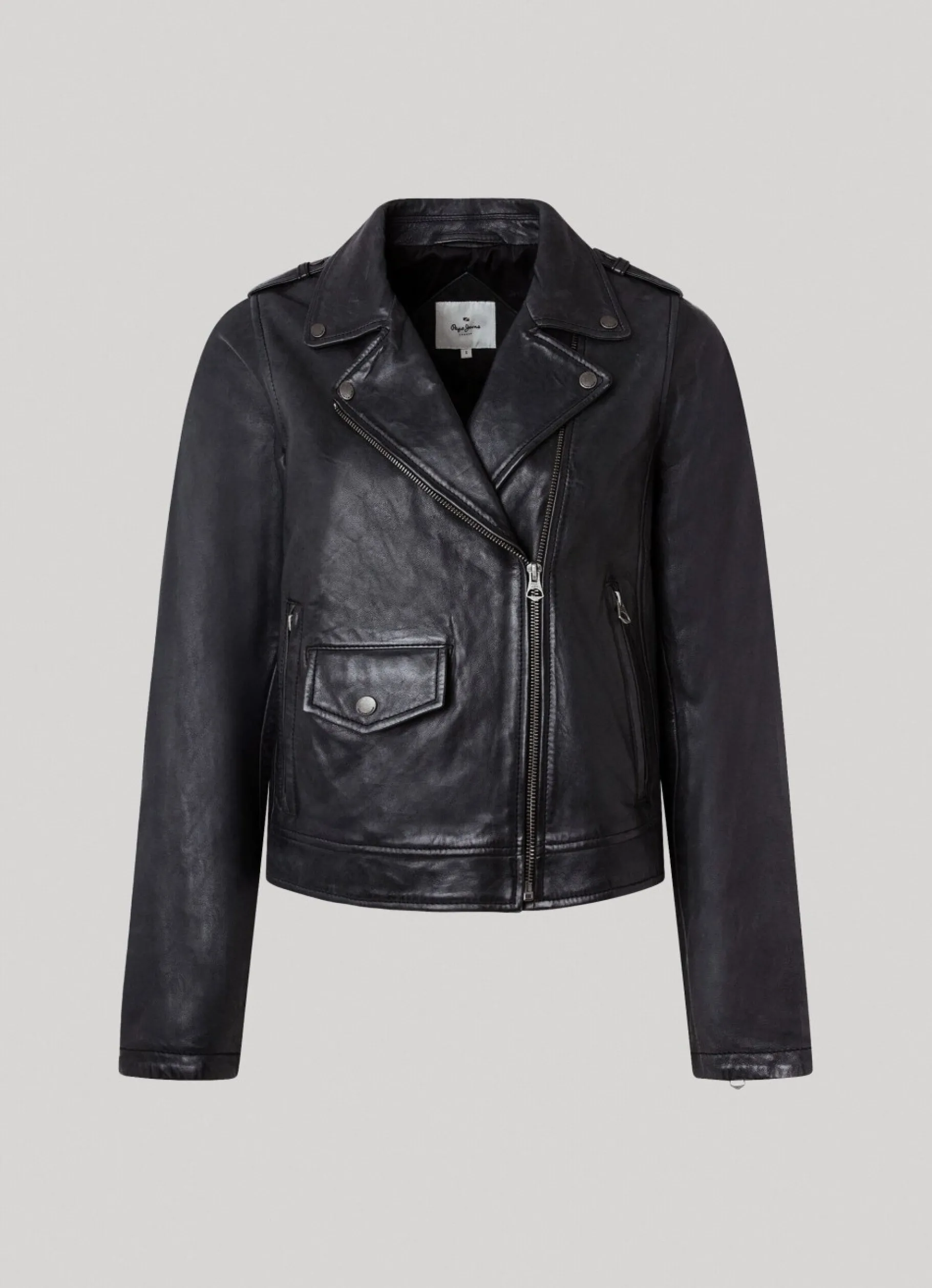 Women Pepe Jeans Lamb Leather Biker Jacket