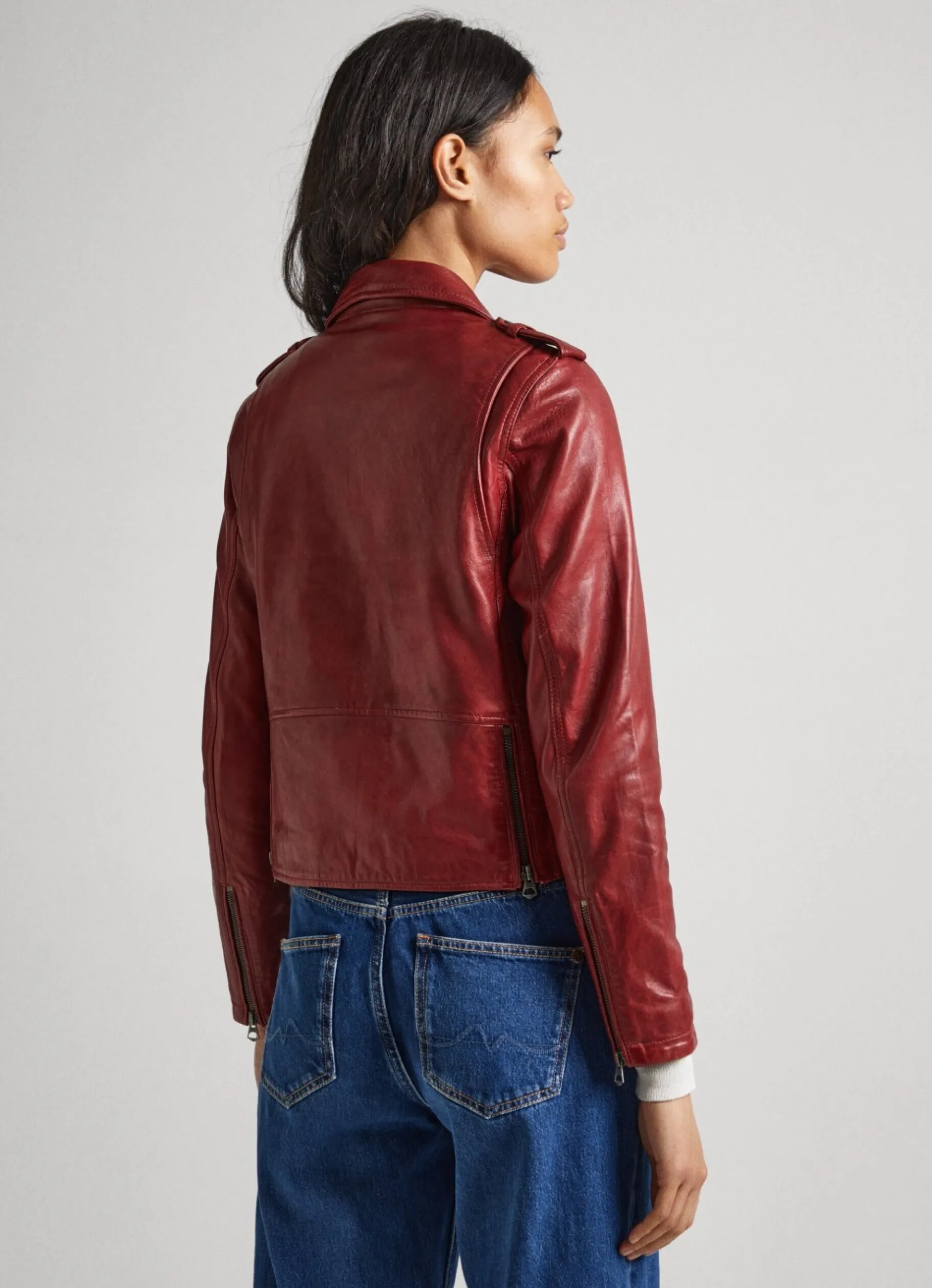 Women Pepe Jeans Lamb Leather Biker Jacket