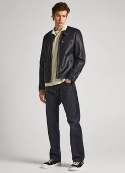Men Pepe Jeans Lambskin Leather Biker Jacket