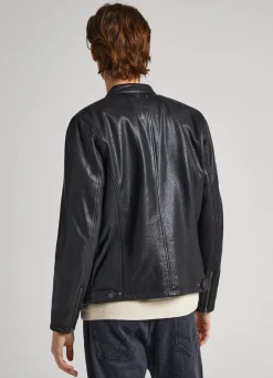 Men Pepe Jeans Lambskin Leather Biker Jacket