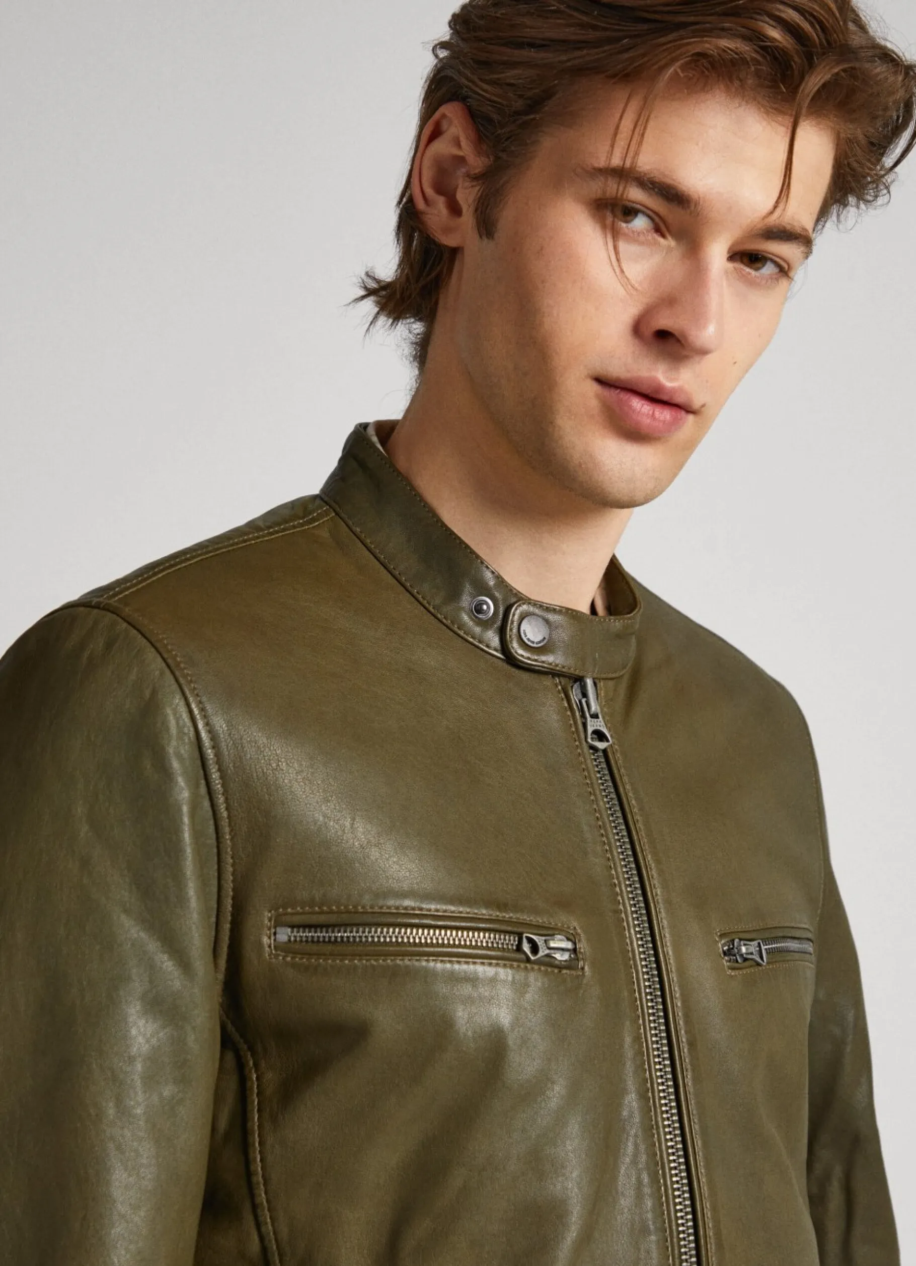 Men Pepe Jeans Lambskin Leather Biker Jacket