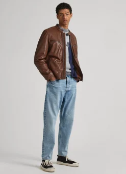 Men Pepe Jeans Lambskin Leather Biker Jacket