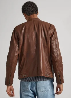 Men Pepe Jeans Lambskin Leather Biker Jacket