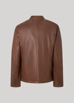 Men Pepe Jeans Lambskin Leather Biker Jacket