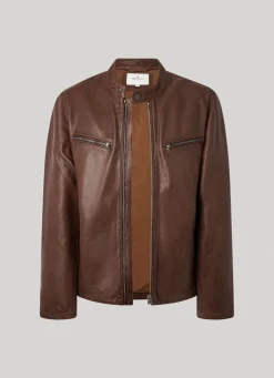 Men Pepe Jeans Lambskin Leather Biker Jacket