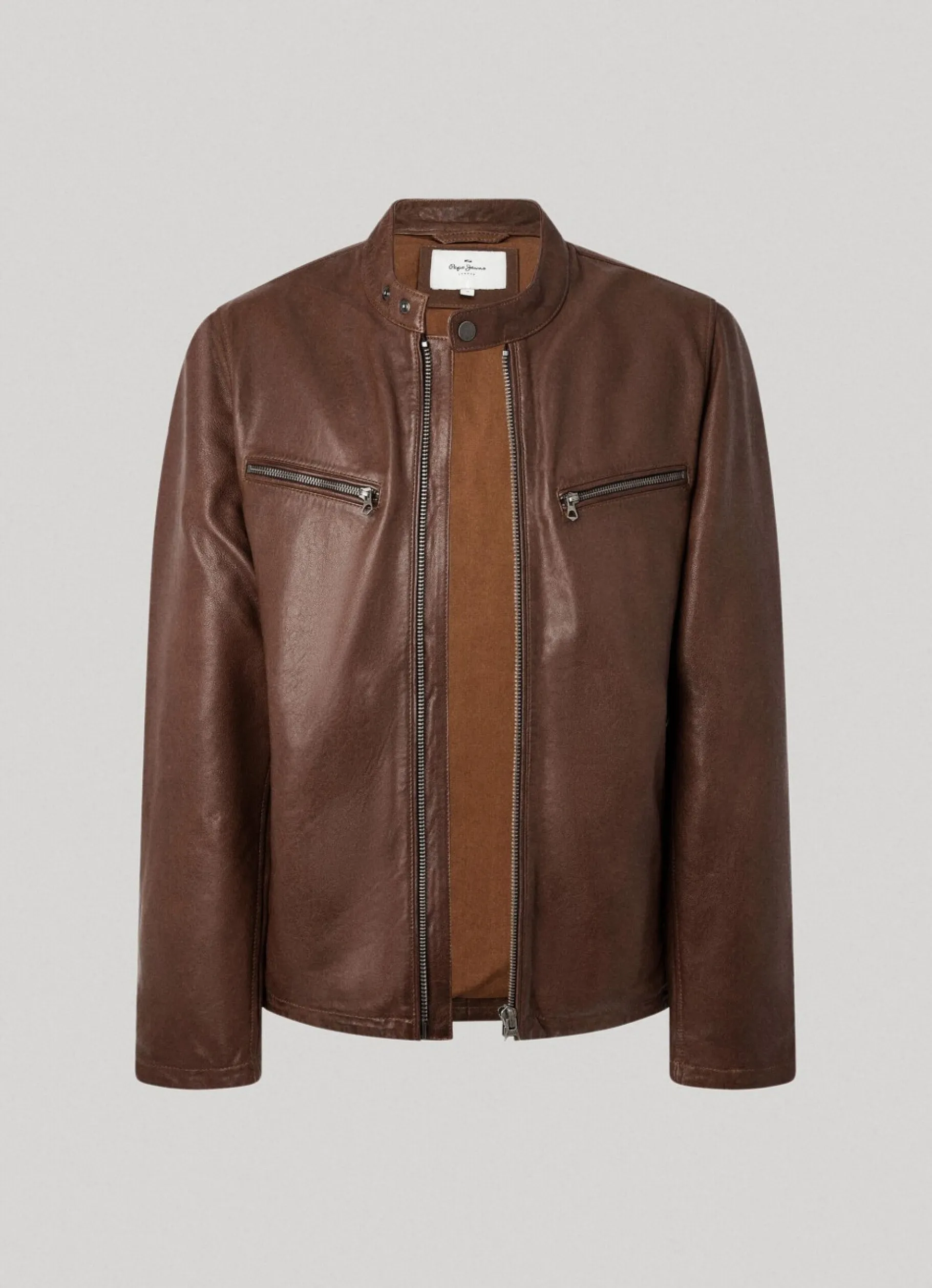 Men Pepe Jeans Lambskin Leather Biker Jacket