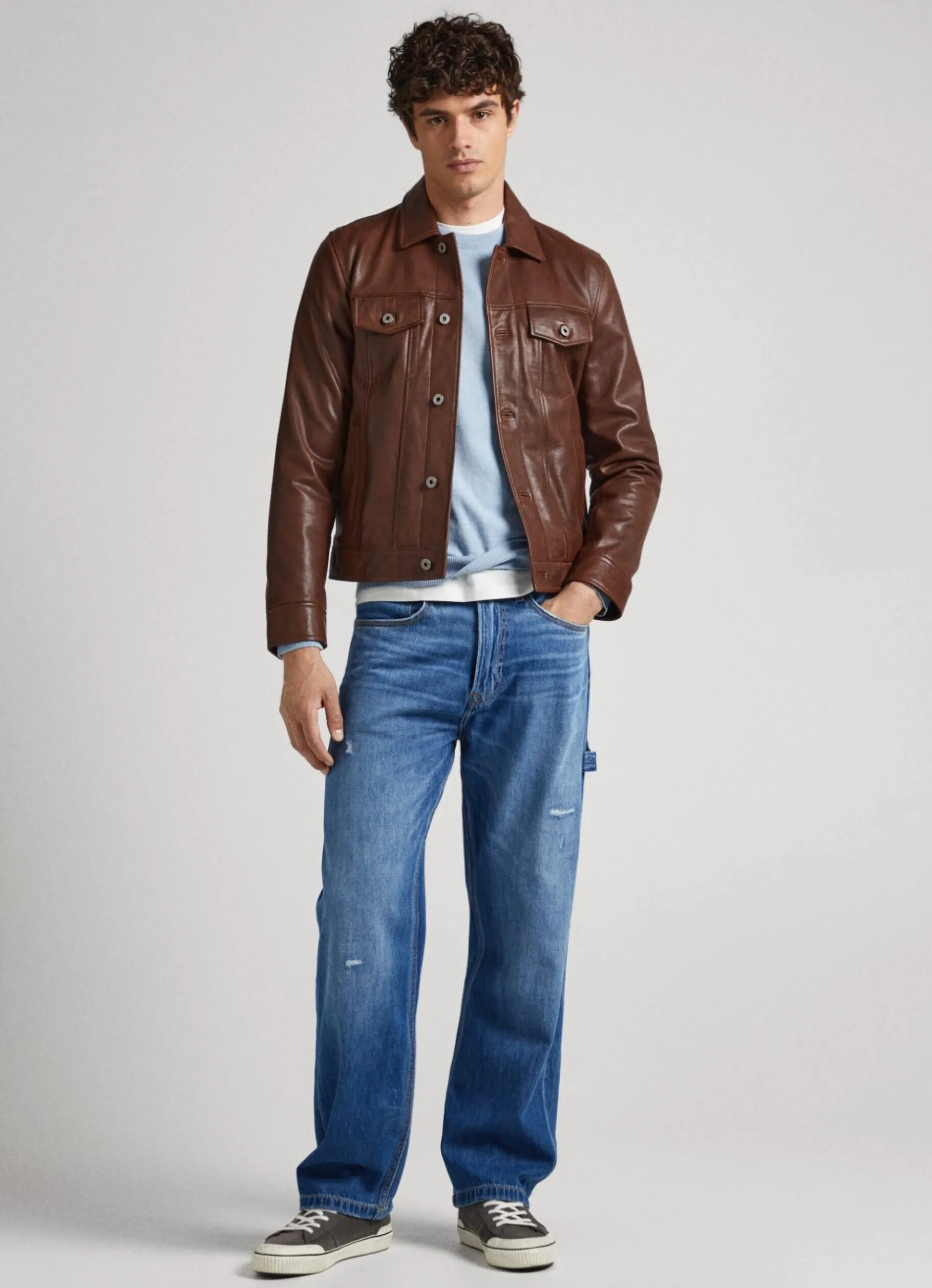 Men Pepe Jeans Lambskin Leather Jacket