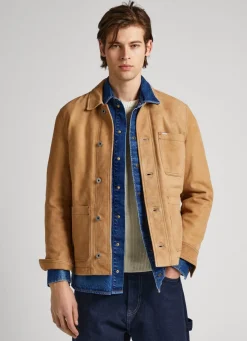 Men Pepe Jeans Leather Carpenter Jacket