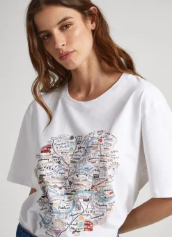 Women Pepe Jeans London Map Print T-Shirt