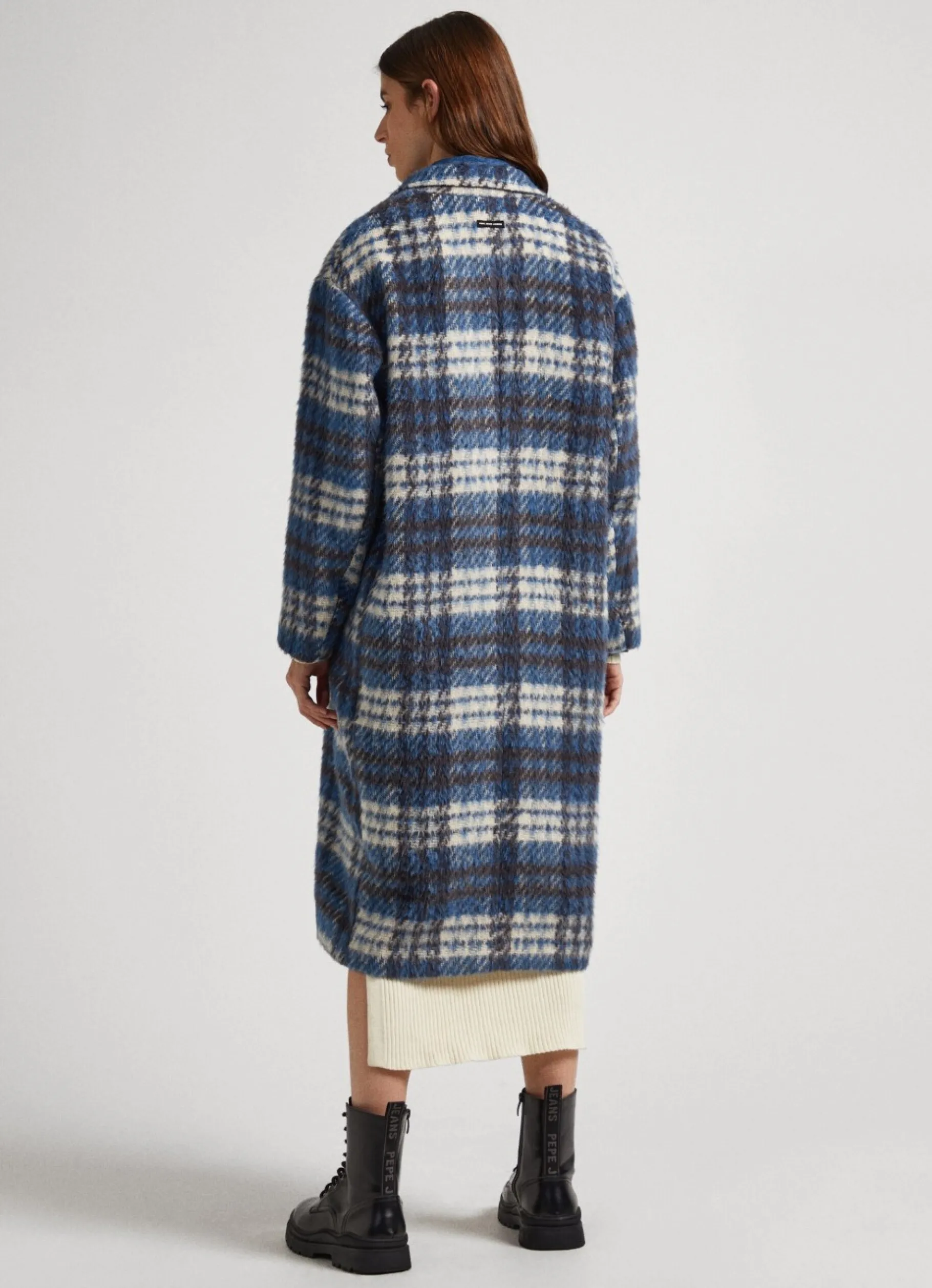 Women Pepe Jeans Long Checked Wool Coat