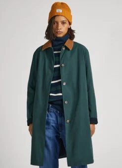 Women Pepe Jeans Long Jacket With Corduroy Collar