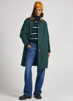 Women Pepe Jeans Long Jacket With Corduroy Collar