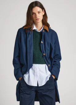 Women Pepe Jeans Long Jacket With Corduroy Collar
