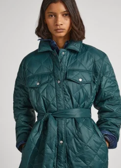 Women Pepe Jeans Long Quilted Puffer Jacket
