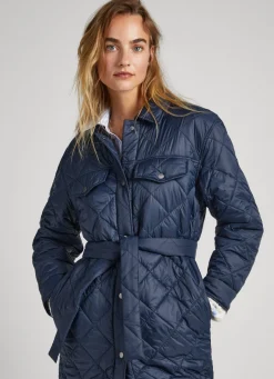 Women Pepe Jeans Long Quilted Puffer Jacket