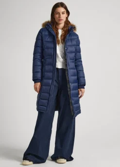 Women Pepe Jeans Long Quilted Puffer Jacket