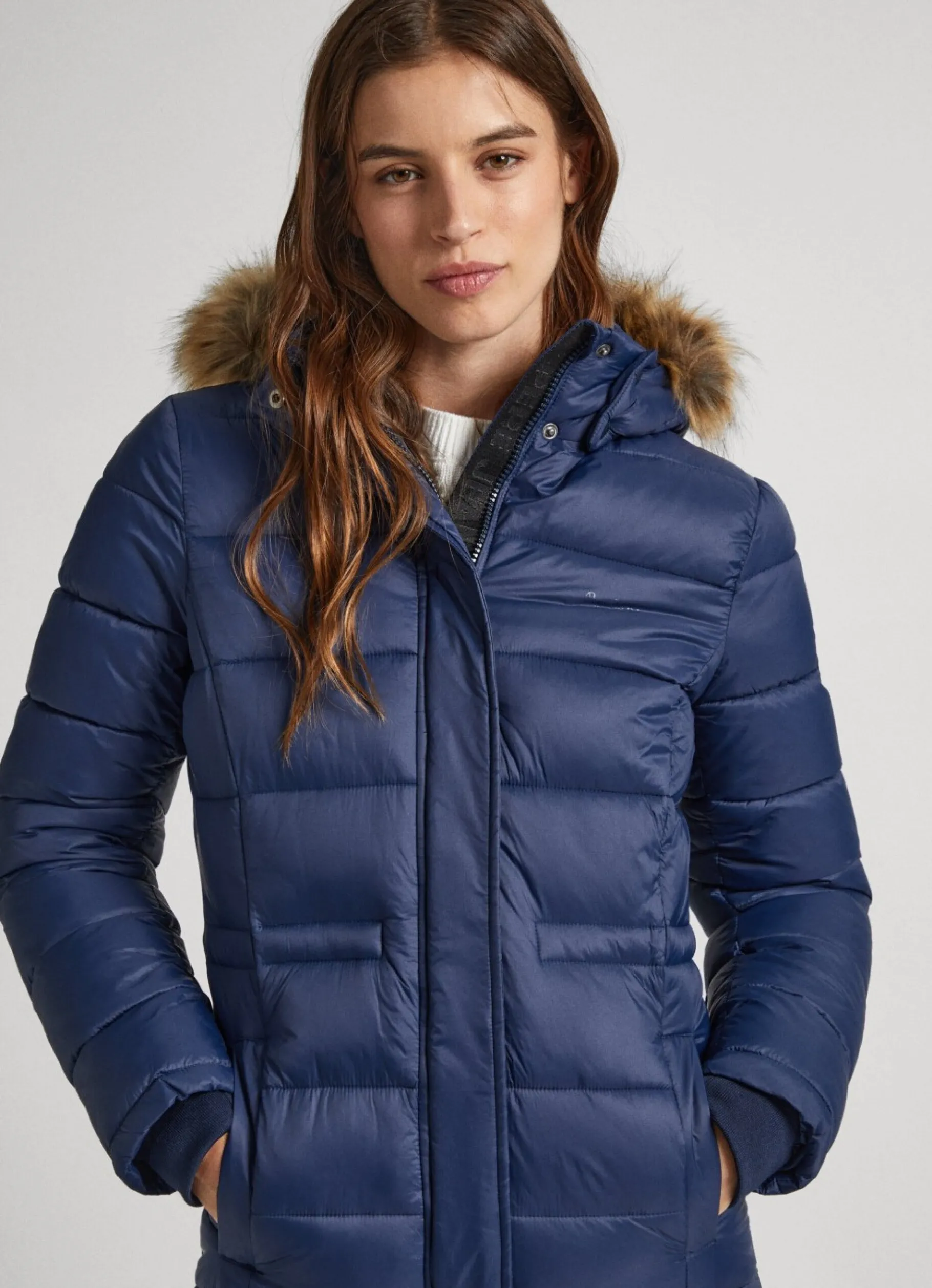 Women Pepe Jeans Long Quilted Puffer Jacket