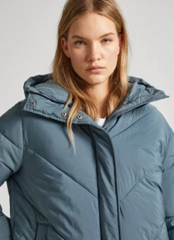 Women Pepe Jeans Long Quilted Puffer Jacket
