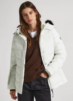 Women Pepe Jeans Long Quilted Puffer Jacket