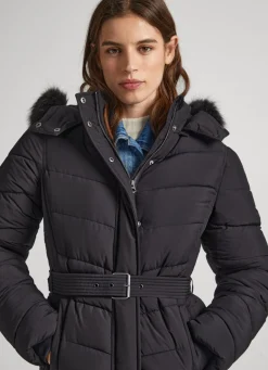 Women Pepe Jeans Long Quilted Puffer Jacket
