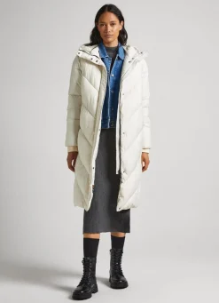 Women Pepe Jeans Long Quilted Puffer Jacket