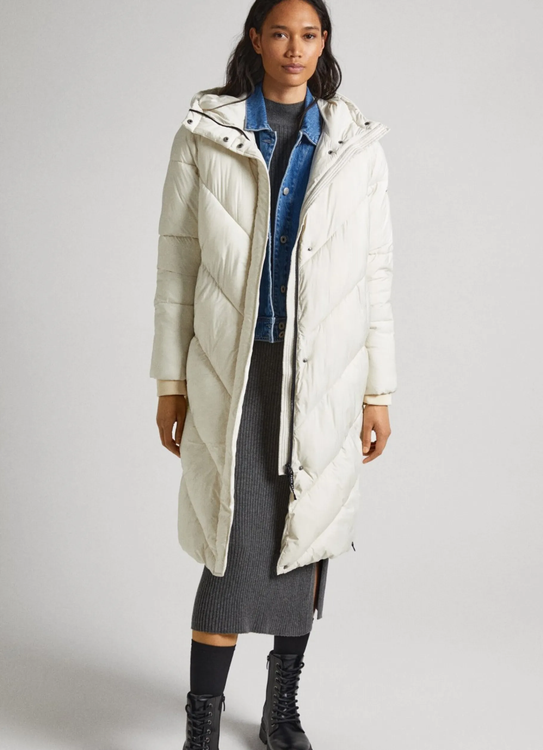 Women Pepe Jeans Long Quilted Puffer Jacket